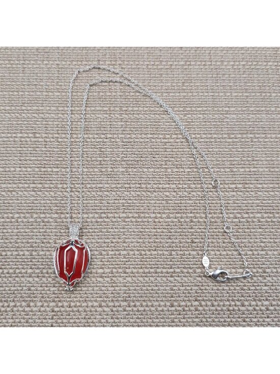Jewelry - 20 Inch Sterling Silver Red Stone And Clear Quartz Pendant Necklace A7410